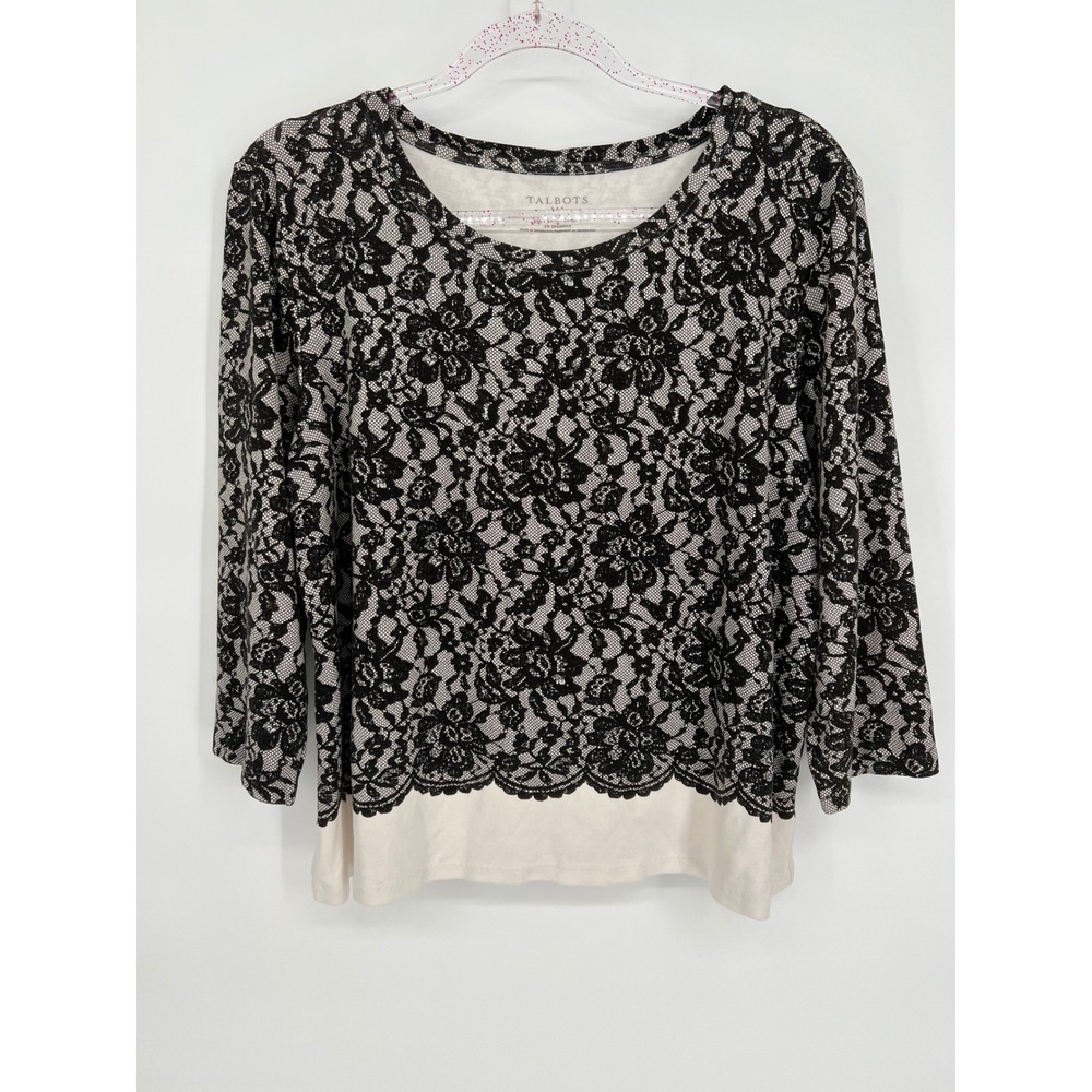 Talbots Lace Overlay Top Elegant‎ Layering Long Sleeve Blouse XL